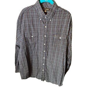 Stetson Mens XL Blue & Brown Plaid Button-Down Shirt 100% Cotton Long Sleeves We